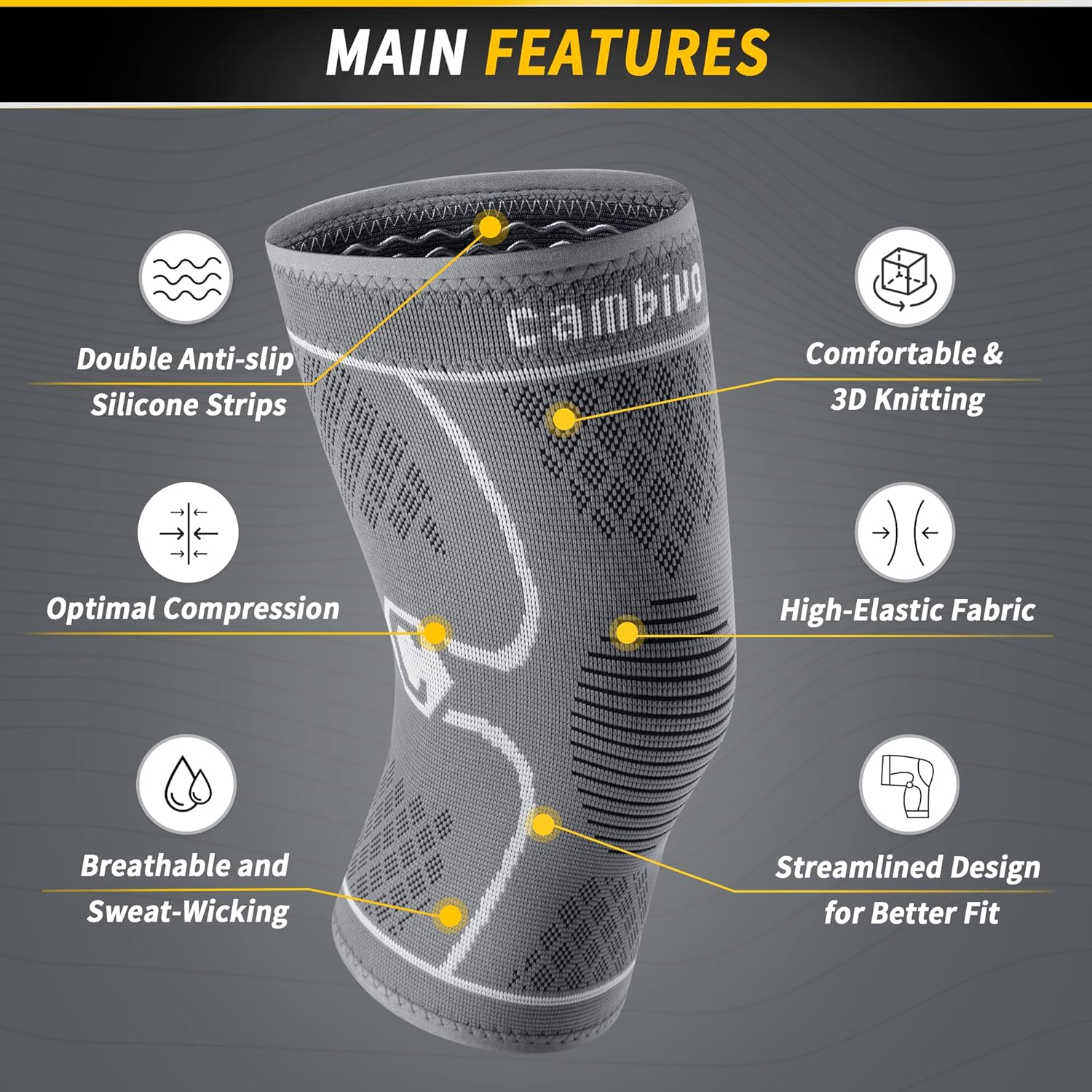 CAMBIVO Knee Compression Sleeve for Men and Women, Knee Support for Running


