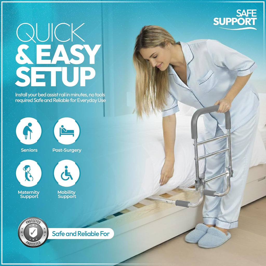 Adjustable Bed Rail for Seniors, Non-Slip Handle Safety Bed Assist for Elderly

