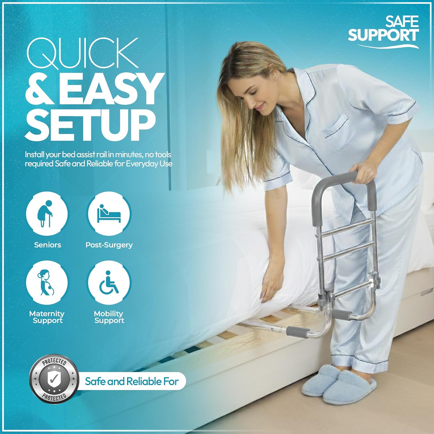 Adjustable Bed Rail for Seniors, Non-Slip Handle Safety Bed Assist for Elderly


