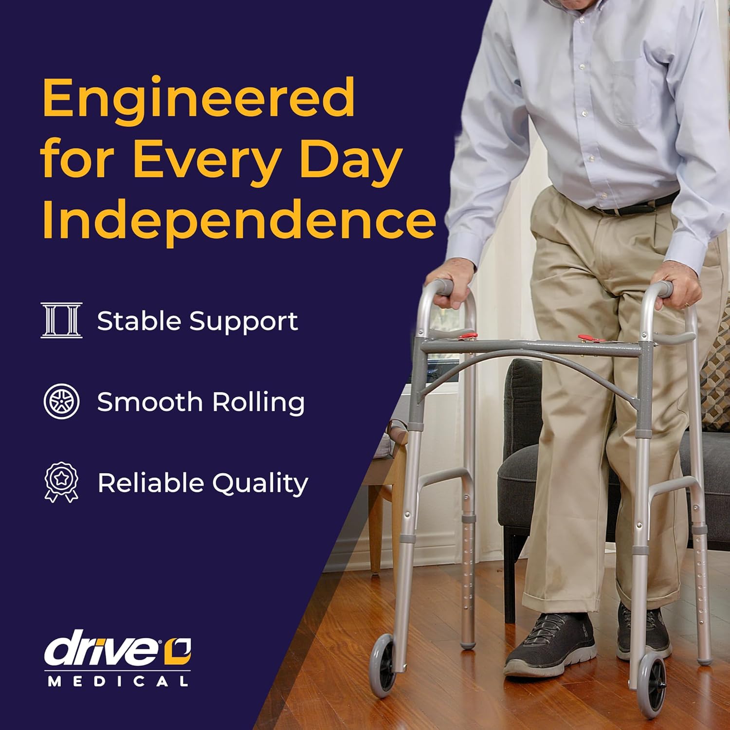 Drive Medical Folding Mobility Aid with Wheels, Lightweight Adjustable-Height Support

