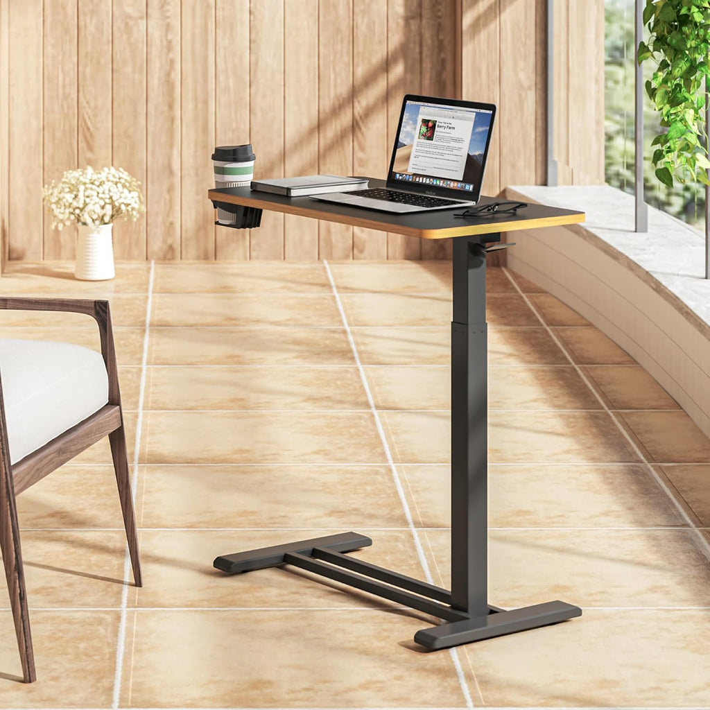 SANODESK Overbed Bedside Table Adjustable Height Rolling Laptop Cart with Tray

