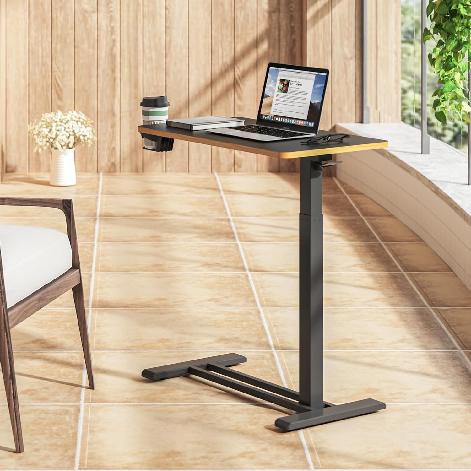 SANODESK Overbed Bedside Table Adjustable Height Rolling Laptop Cart with Tray

