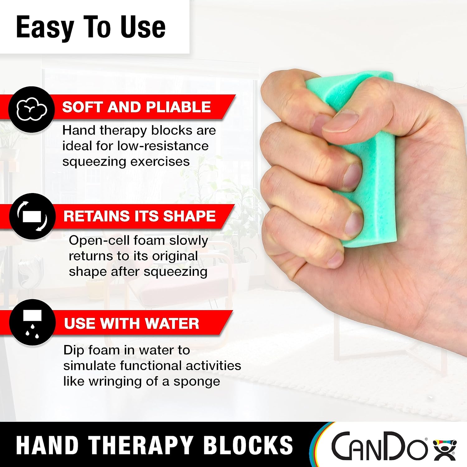 CanDo Hand Therapy Blocks Grip Strengthening Foam for Physical Therapy Exercises

