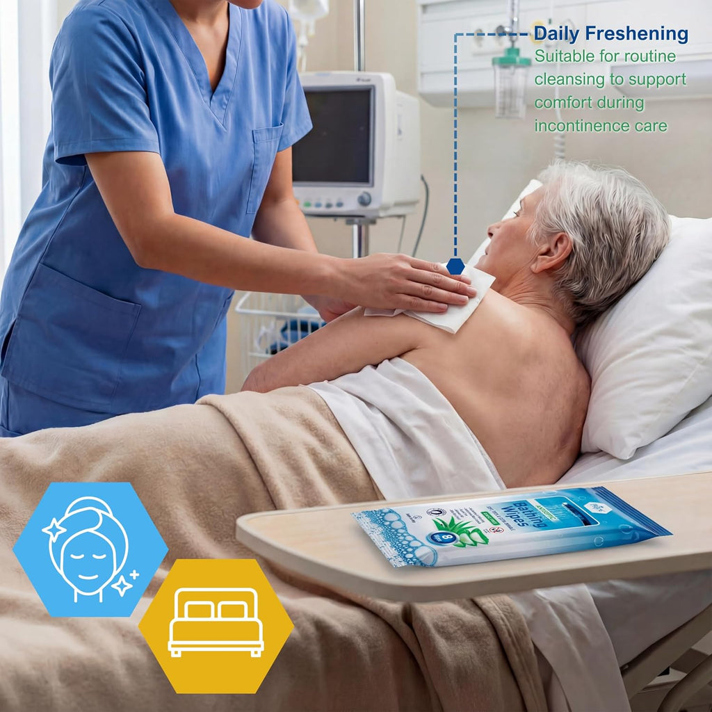 MED PRIDE Hospital Wipes for Bathing, Waterless Rinse-Free Adult Bath Wipes

