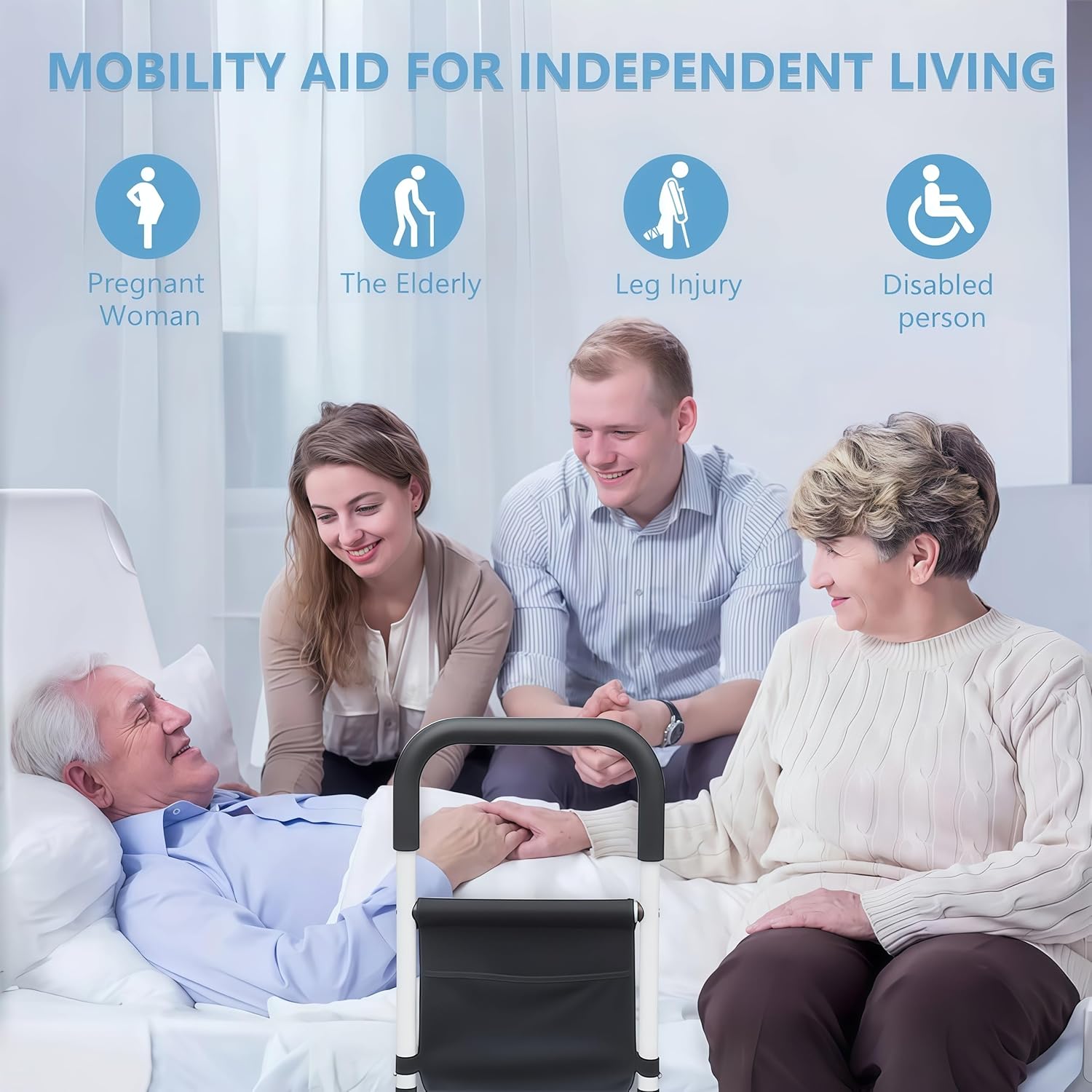 BOLESHU Adjustable Bed Assist Rail for Seniors with Support Legs and Storage Pocket

