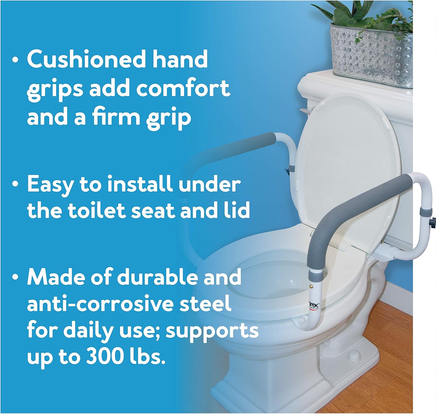Carex Toilet Safety Frame with Adjustable Width Toilet Safety Rails, 300 lb

