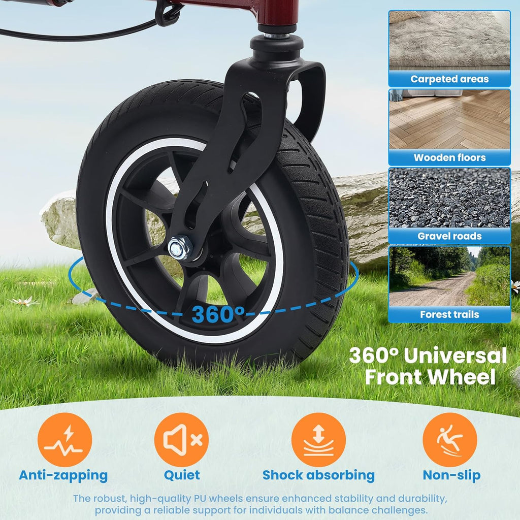 Foldable Rollator Walker with Seat, Adjustable Aluminum Mobility Aid, 330 lb Capacity

