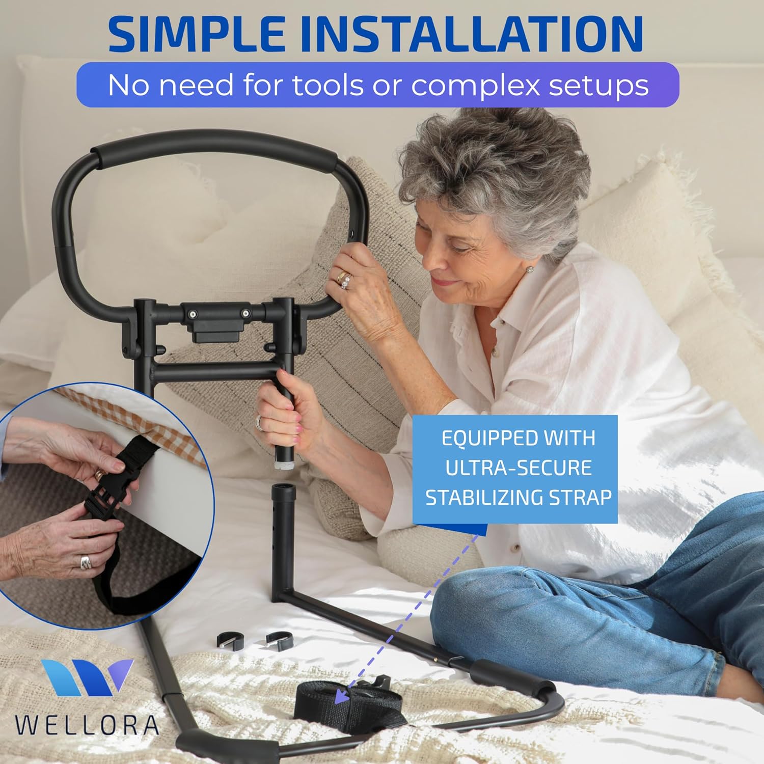 WELLORA Adjustable Foldable Bed Rail for Seniors, Safety Support Up to 330 lb

