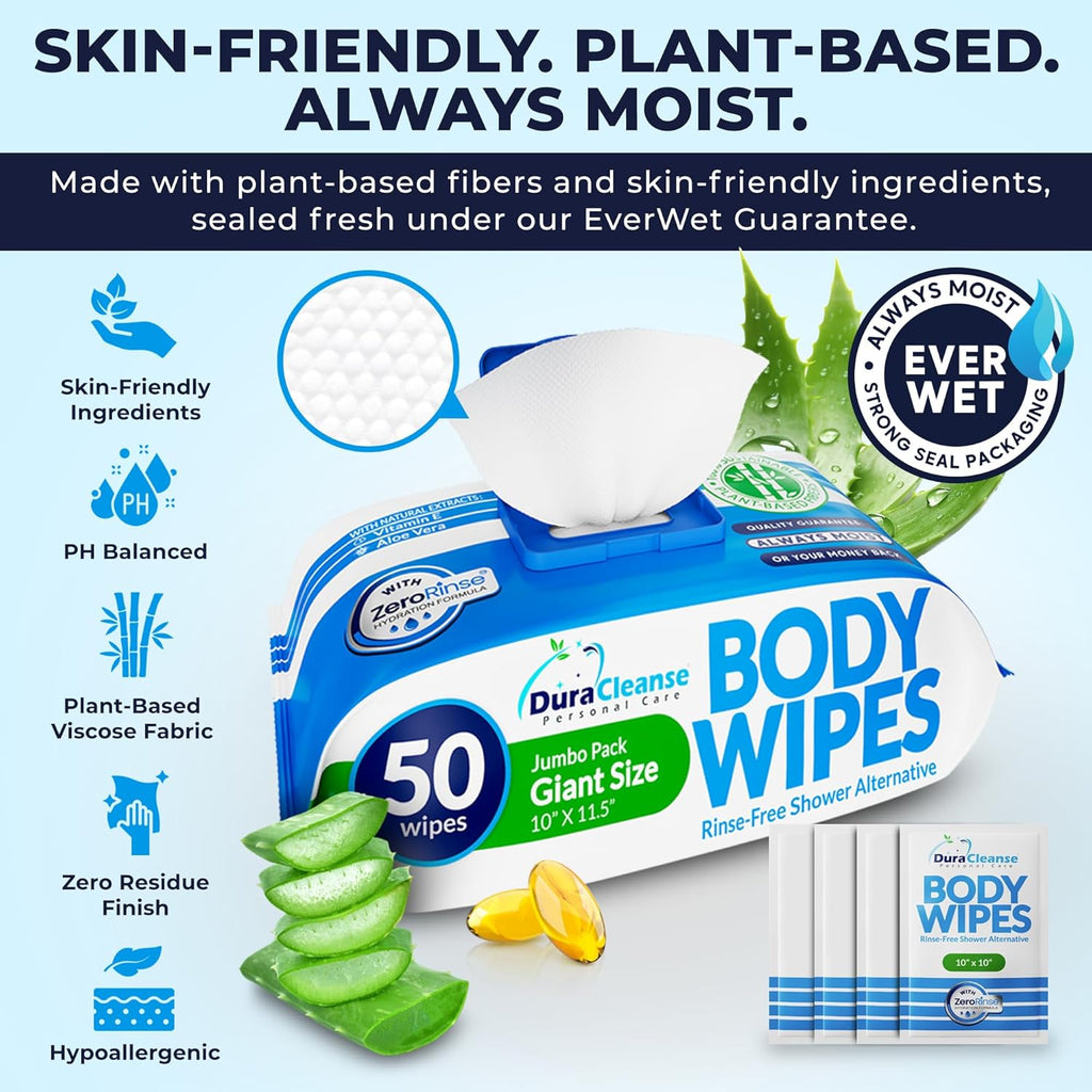 XL No-Rinse Body Wipes with Waterless Washcloths, 200 Wipes + 16 Travel Sheets


