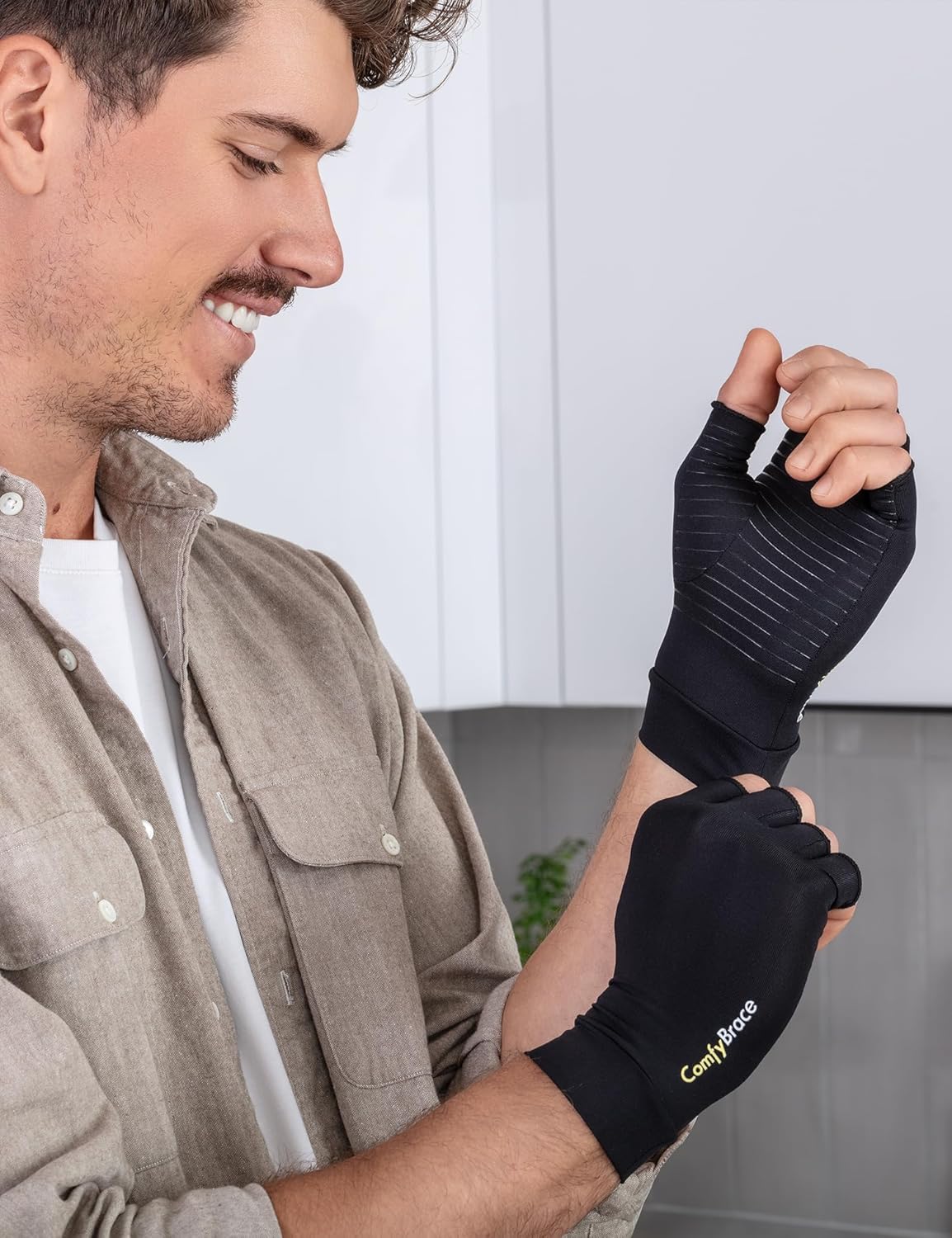 ComfyBrace Copper-Infused Compression Arthritis Gloves, Fingerless Hand Support

