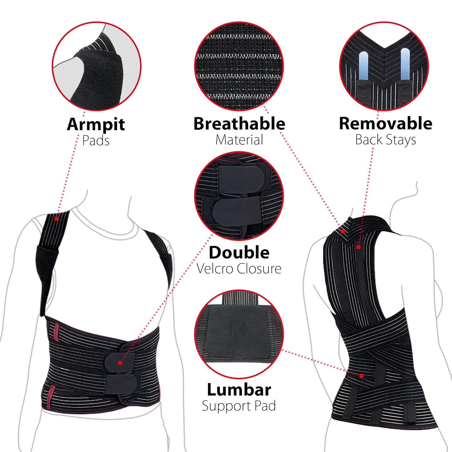 ORTONYX TLSO Thoracic Back Support Brace with Removable Dorso-Lumbar Pad

