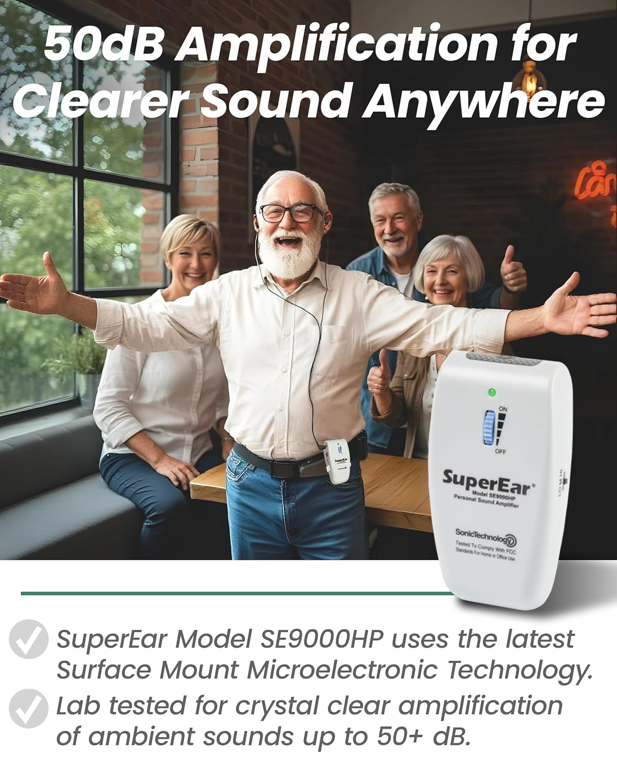 SuperEar Personal Sound Amplifier for Seniors, Rechargeable Listening Amplifier

