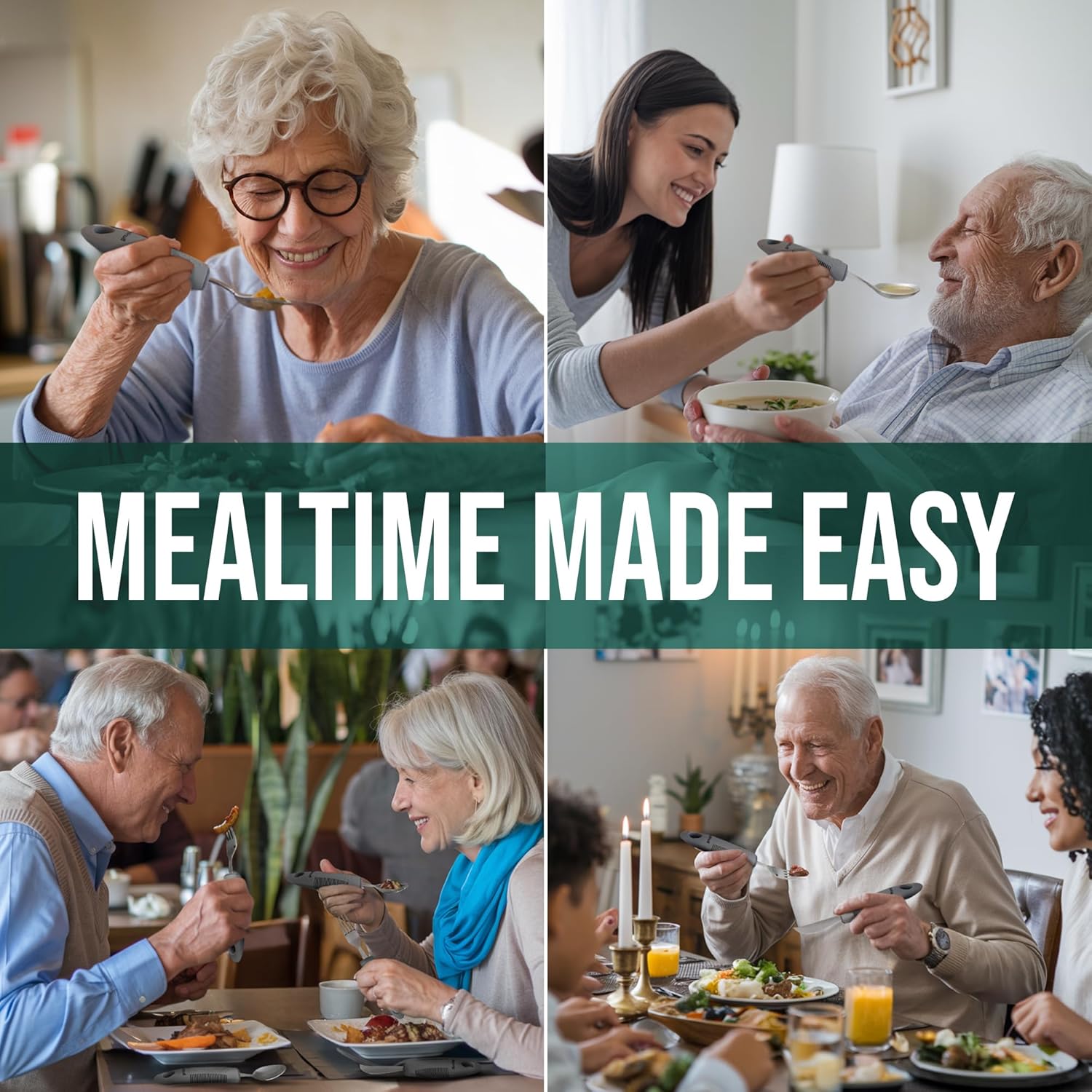 BUNMO Utensils for Elderly Tremors and Weak Hands, Foam Grip Cutlery Kit

