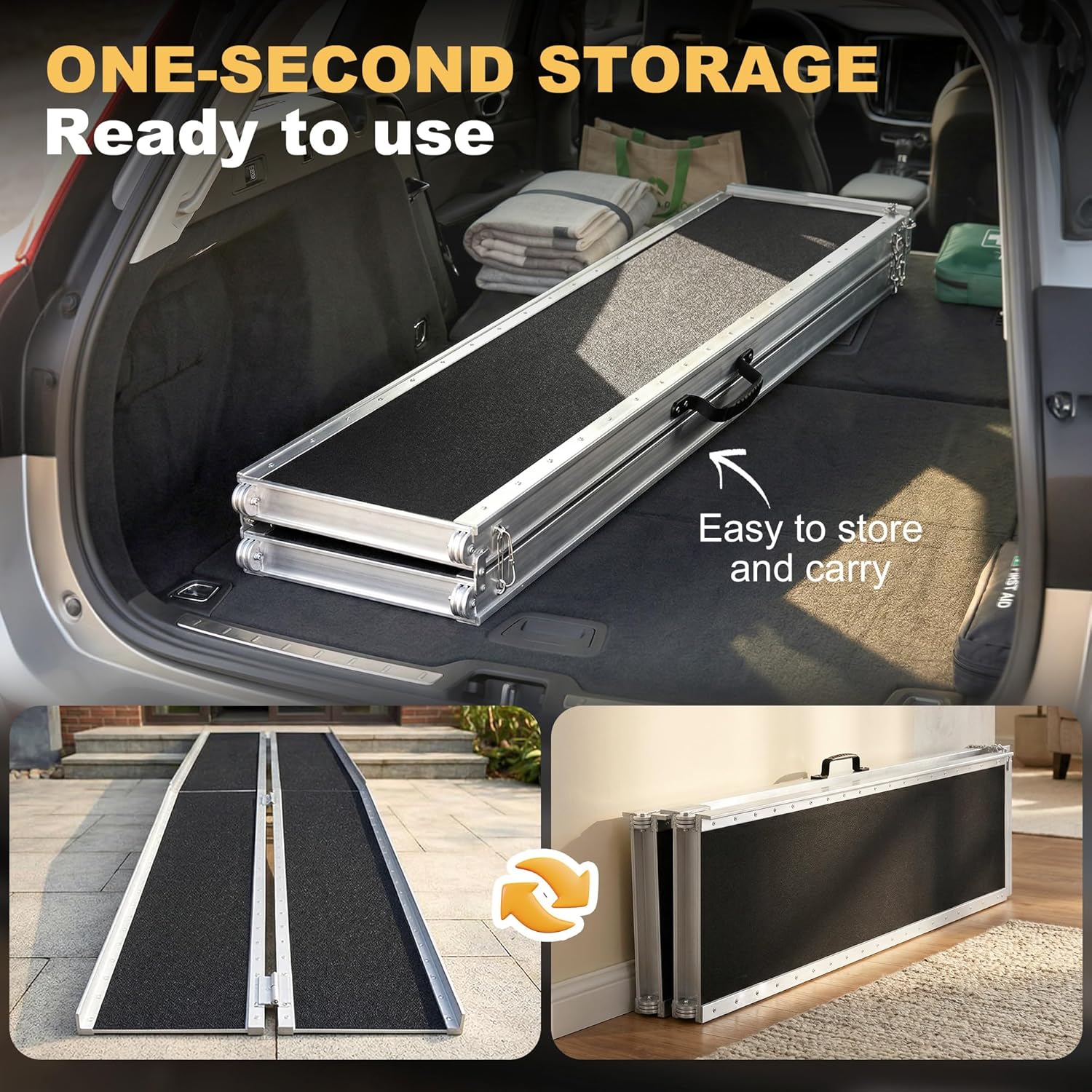 HOMCOM Wheelchair Ramp Folding Aluminum Threshold Ramp Non-Slip Carpet Transition Plate

