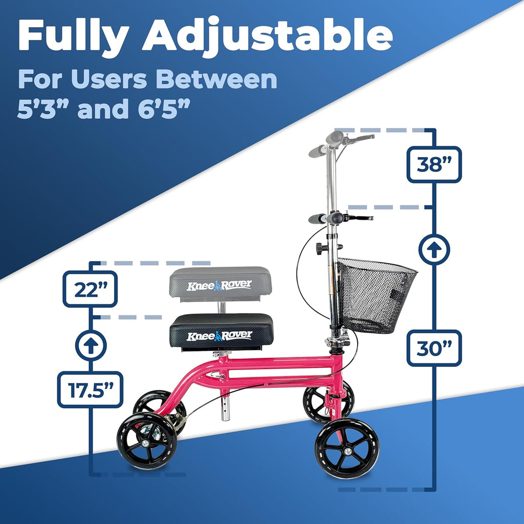 KneeRover Steerable Knee Scooter, Foldable Knee Walker with Basket and Brake

