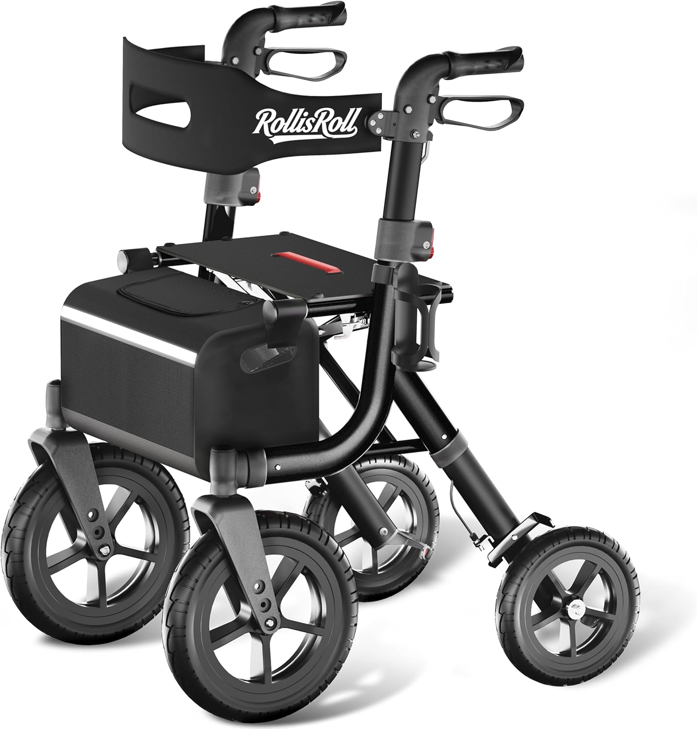 Rollator Walker with Seat for Seniors, Foldable 4 Wheel All-Terrain

