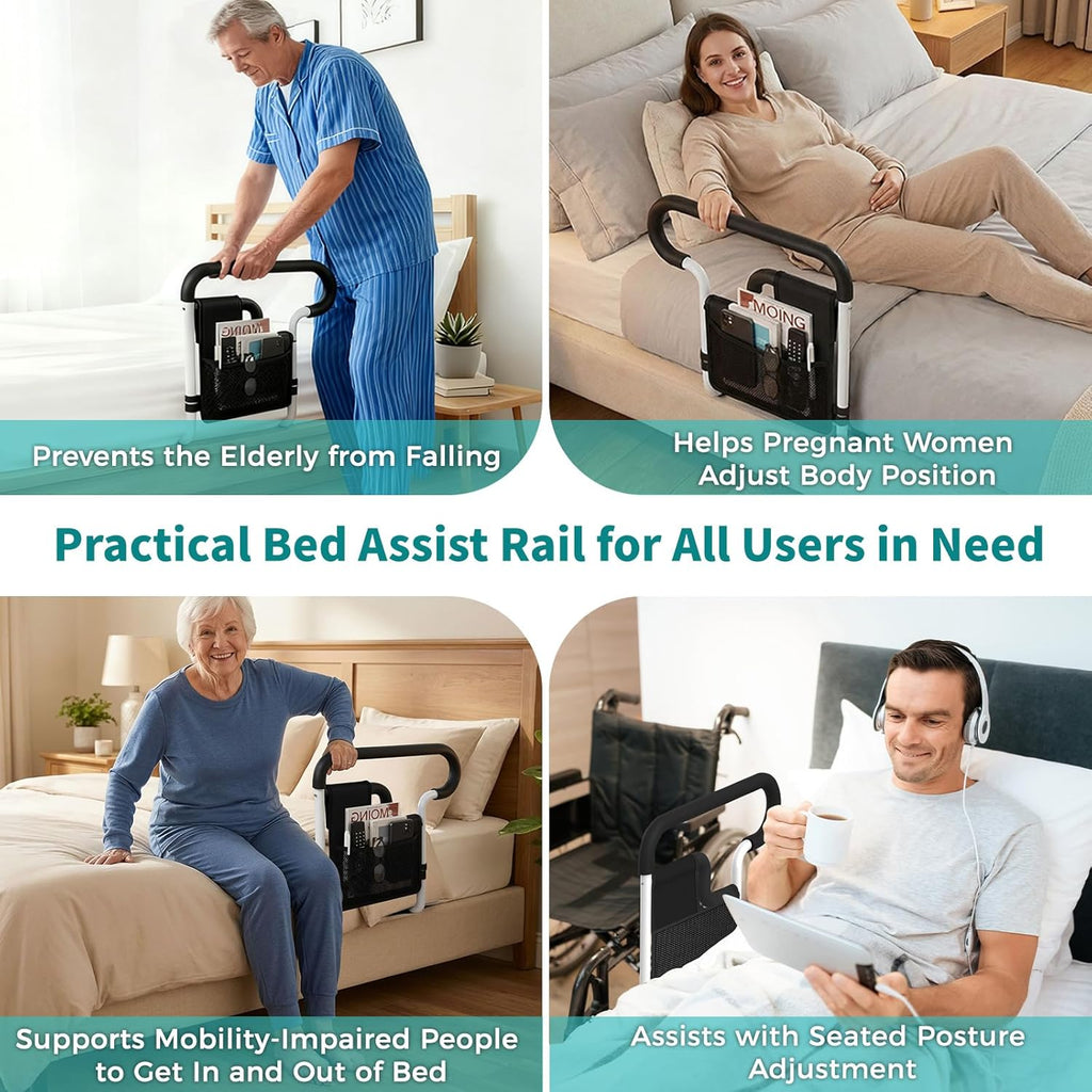 Bed Rails for Elderly Adults Safety Adjustable Bed Assist Rail with Storage Pockets

