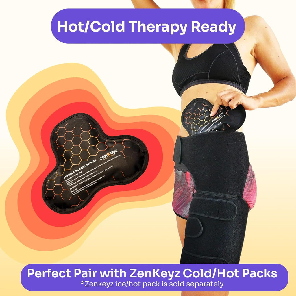 ZENKEYZ Hip Brace & Thigh Support Adjustable Compression Sleeve with Anti-Slip 3-Strap

