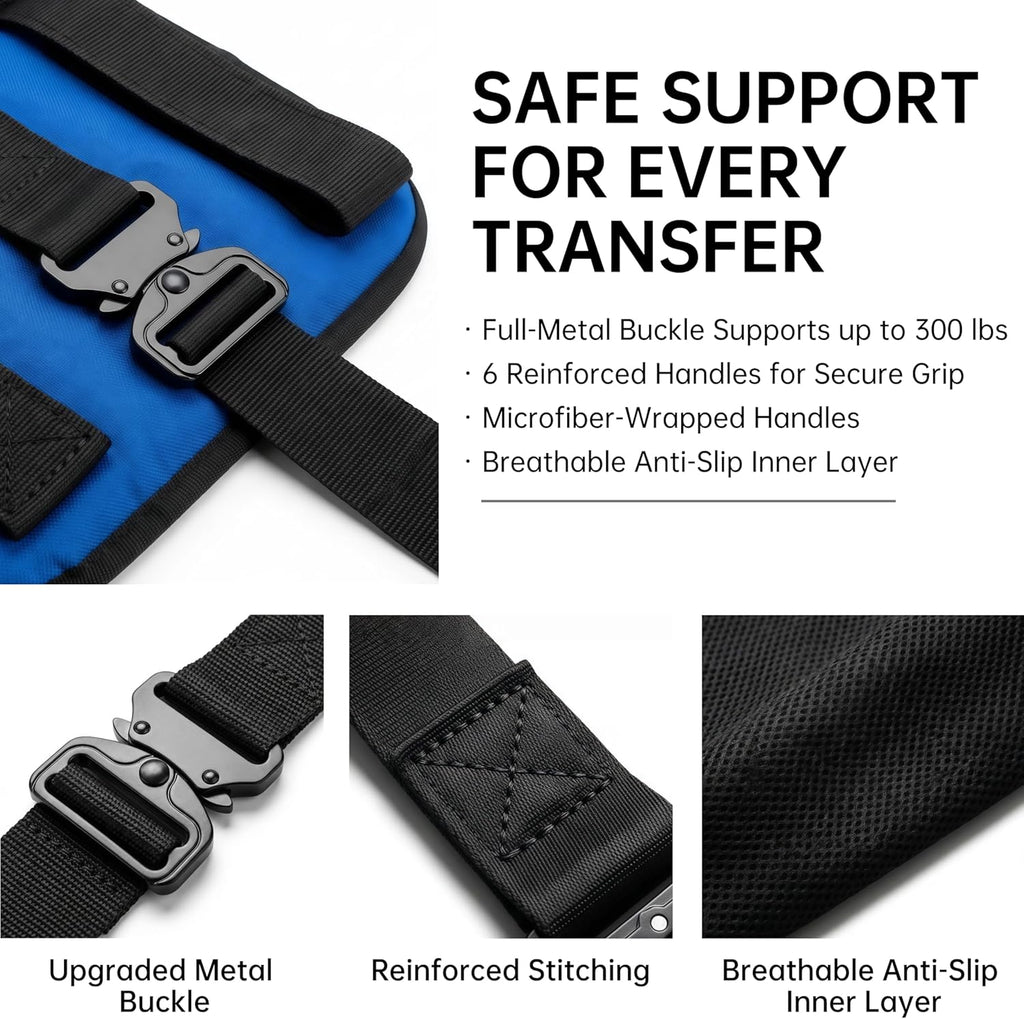 NurtureCare Transfer Sling with Metal Buckle, Reinforced Handles and Bed-Rail Attachment

