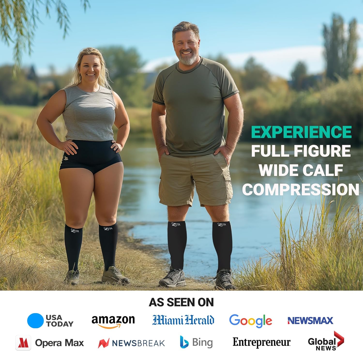 Zeta Wear Wide Calf Compression Socks for Women and Men, Fifteen to Nineteen mmHg Knee-High

