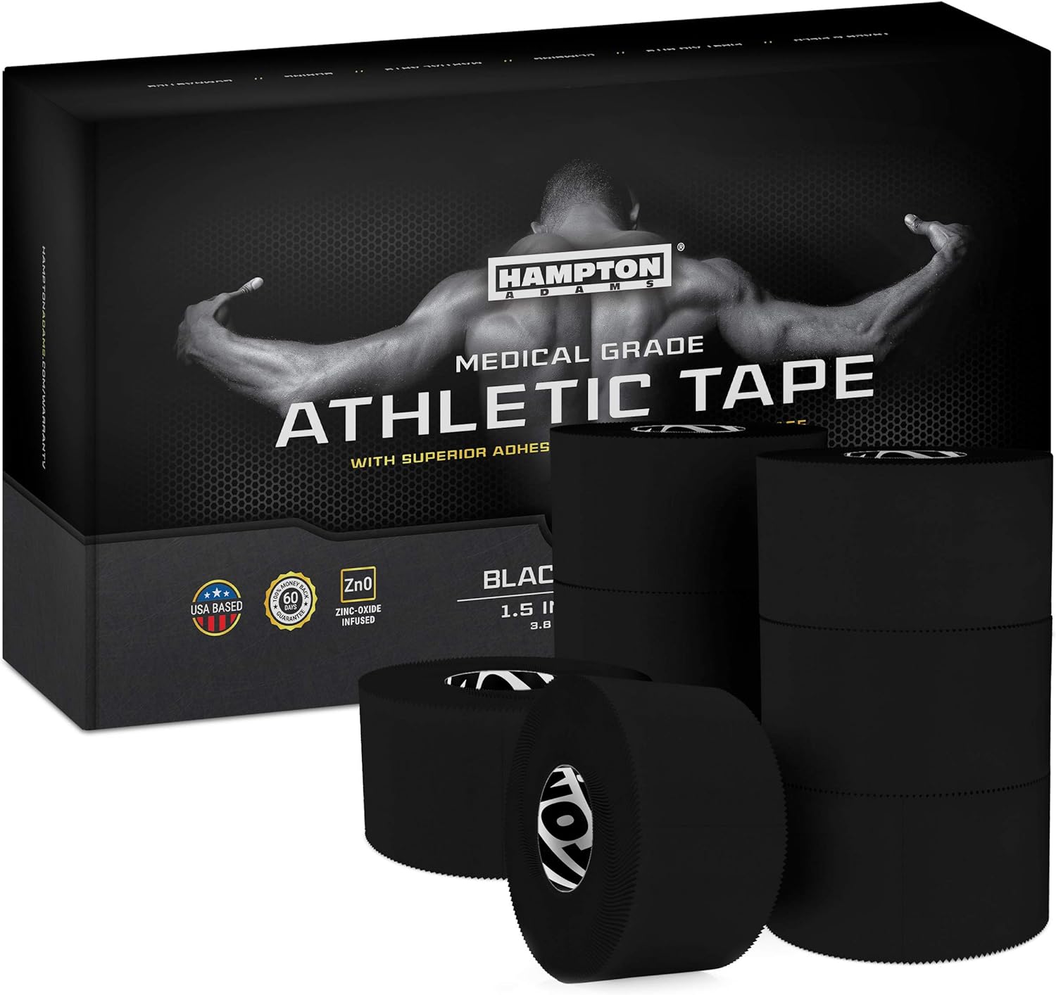 Hampton Adams Sports Medical Athletic Tape, 8-Pack 45 ft Cotton Rolls

