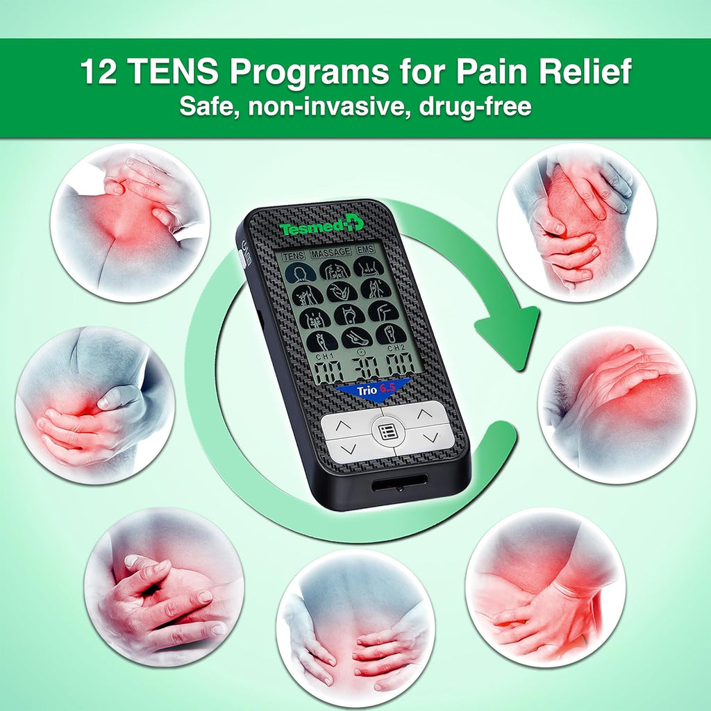 TESMED Trio 6.5 USB Rechargeable TENS EMS Muscle Stimulator with 4 Electrodes

