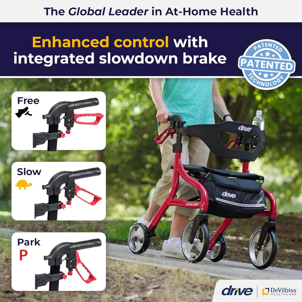 Drive Medical Nitro Sprint Foldable Rollator Walker with Seat, Large Wheels

