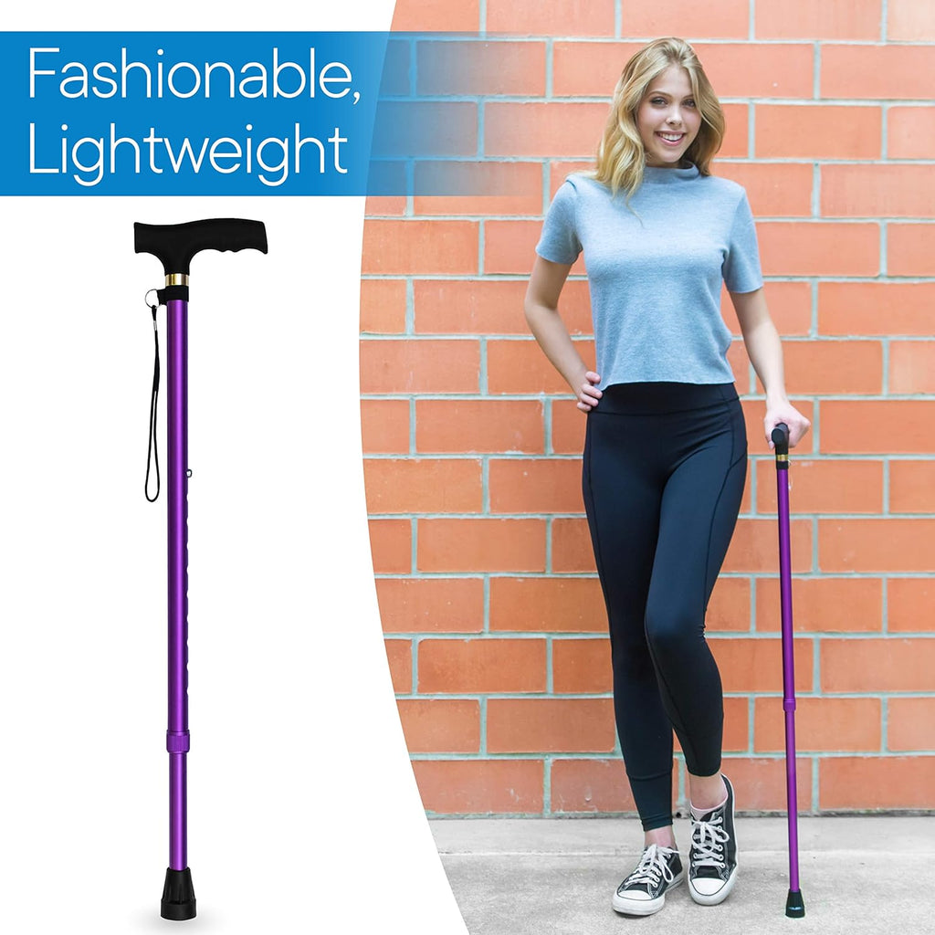 RMS Adjustable Walking Cane Aluminum Offset Handle with Wrist Strap and Rubber Tip

