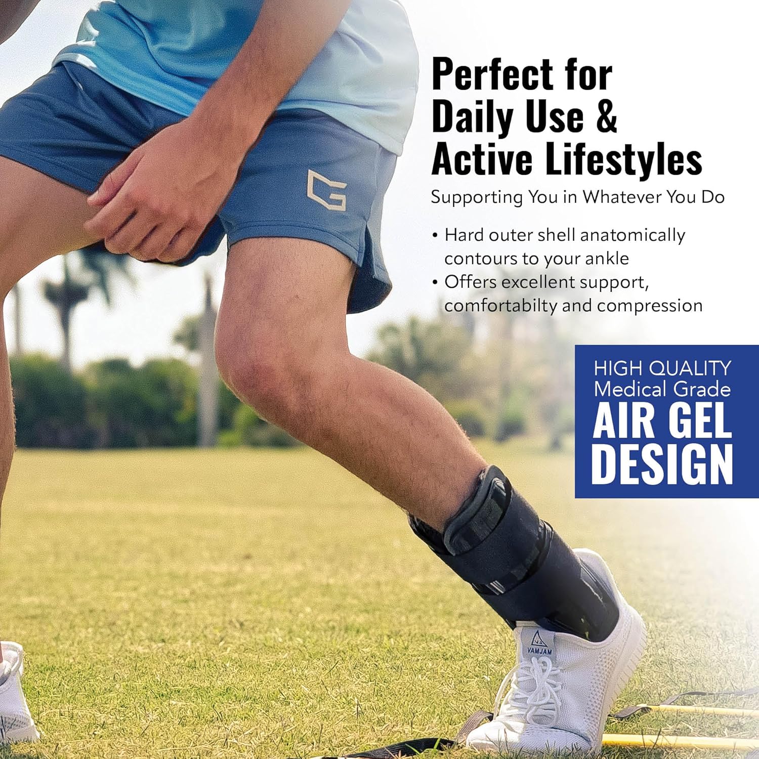 AnklePro Air Cushion Stirrup Ankle Stabilizer Brace, 3-Strap Rigid Support

