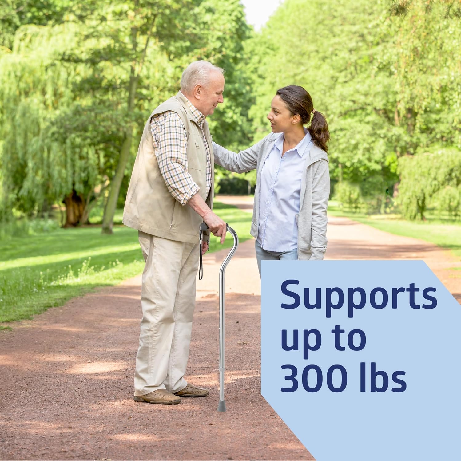 Medline Aluminum Offset Walking Cane, Height Adjustable 29–38 in, Supports 300 lb


