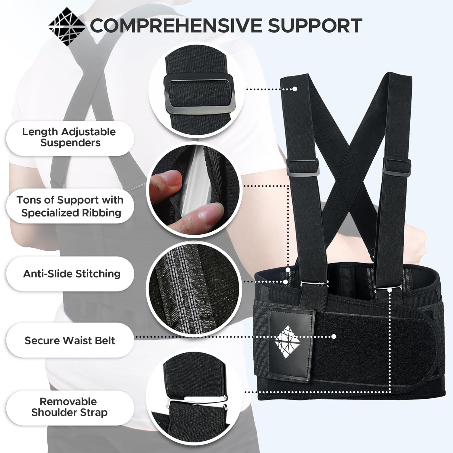 Lower Back Brace with Suspenders Lumbar Support Belt for Heavy Lifting Work

