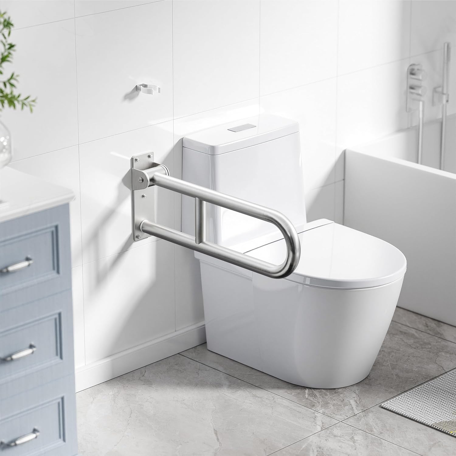 Toilet Grab Bar Bathroom Safety Handrail Wall Mounted, 304 Stainless Steel Flip-Up

