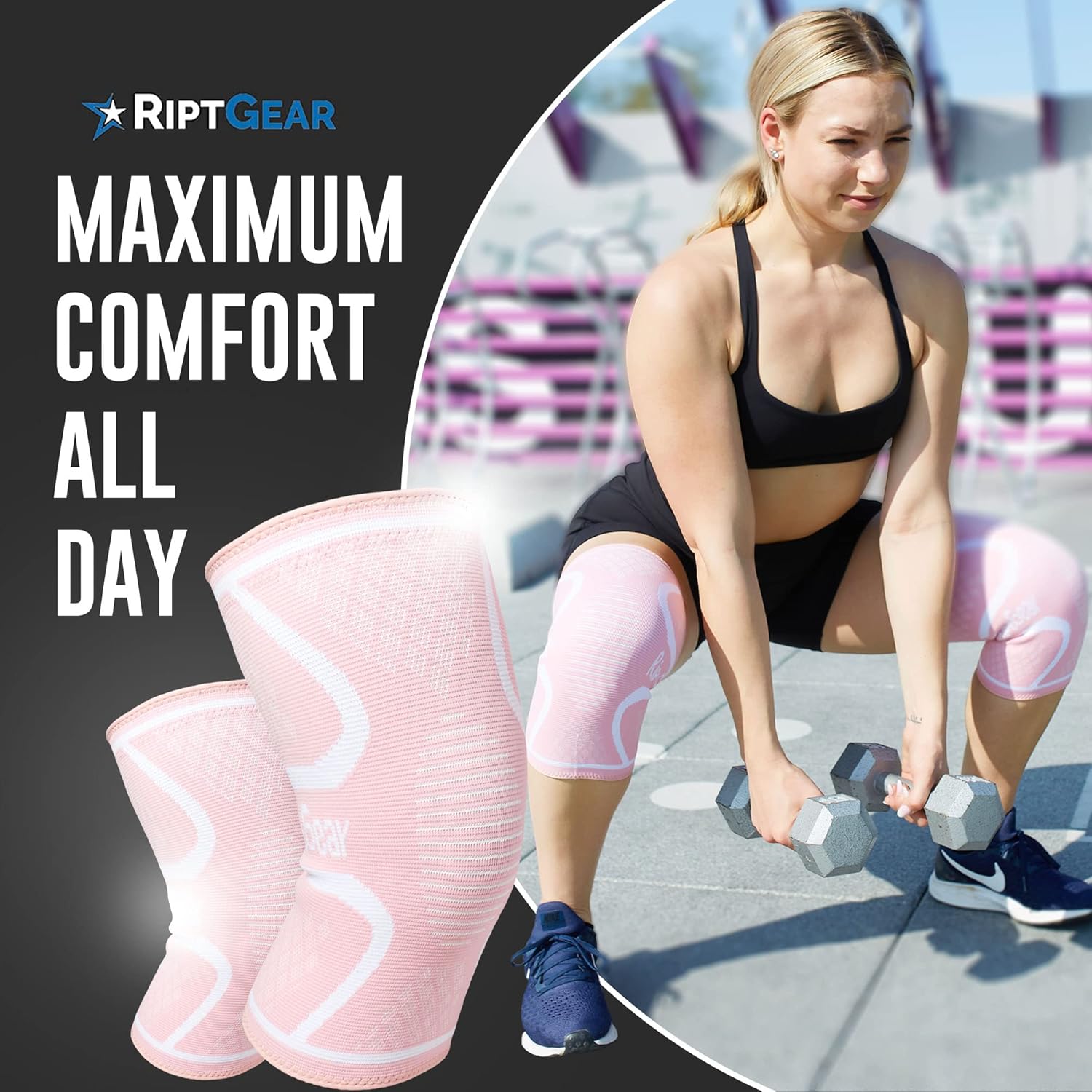 RiptGear Women’s Knee Compression Sleeve Knee Brace for Support and Comfort

