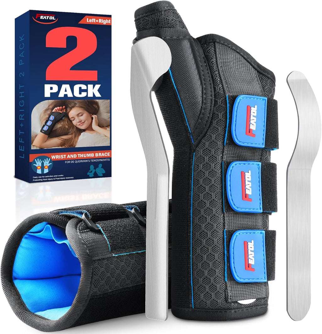 FEATOL 2-Pack Thumb Spica Wrist Brace with Thumb Support for De Quervain's

