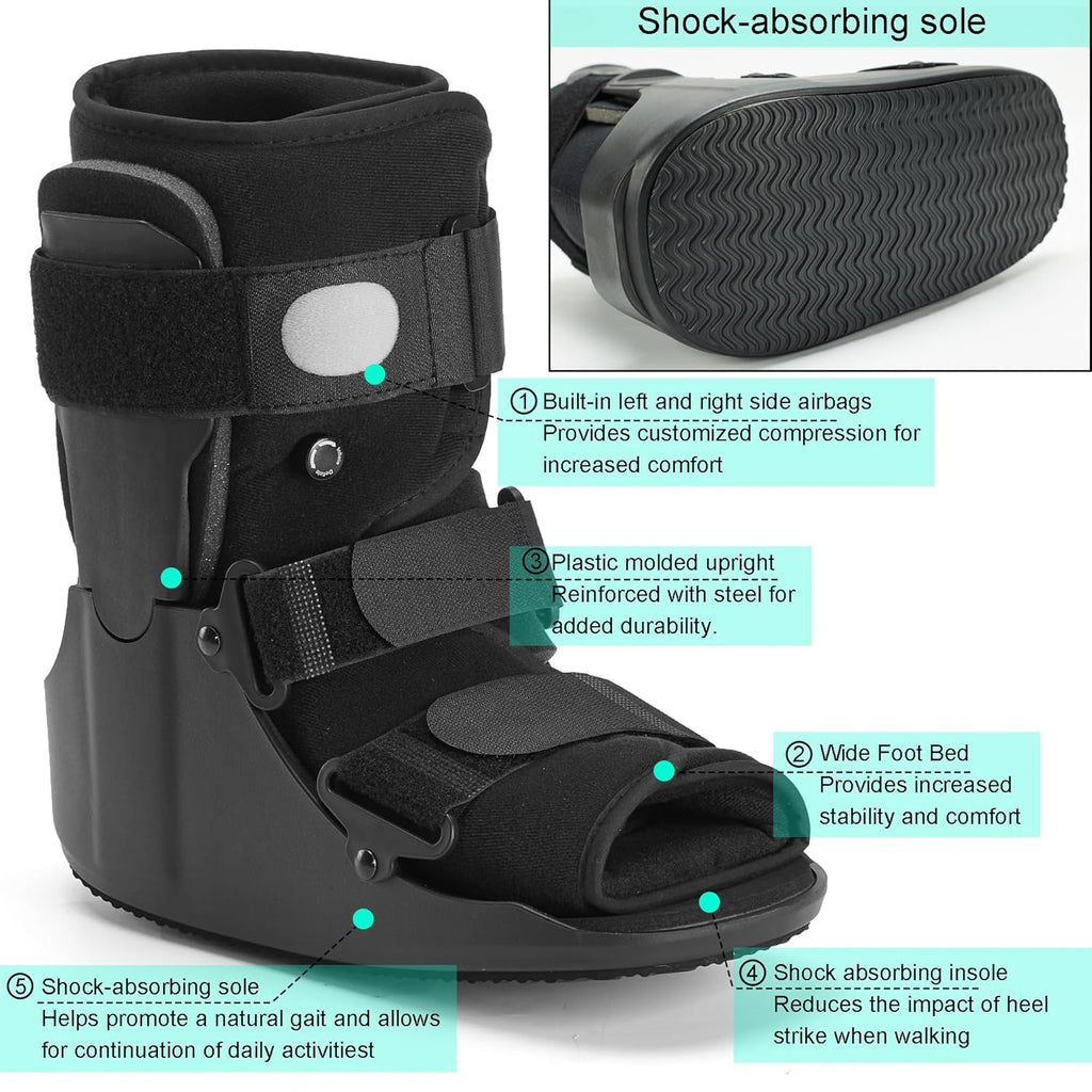 Air Walking Boot for Broken Foot, Adjustable Pneumatic Support, Anti-Slip Sole

