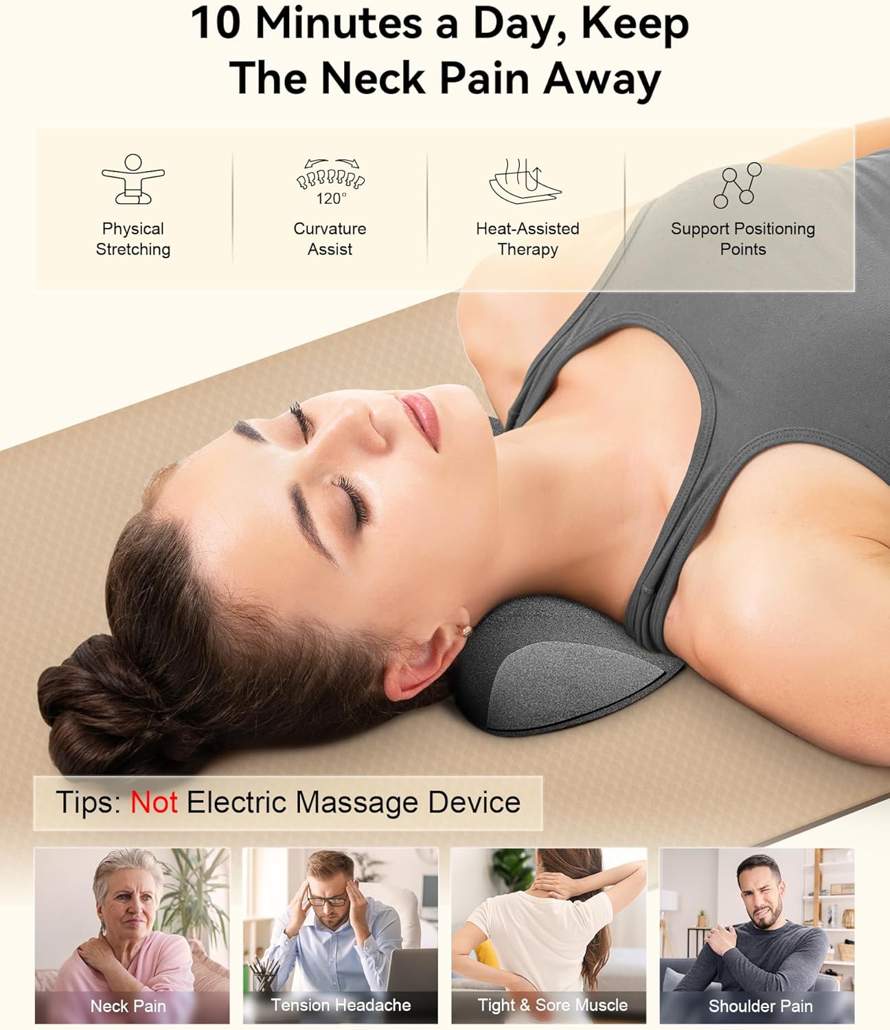 Heated Neck Traction Pillow for Cervical and Shoulder Pain Relief, Graphene USB

