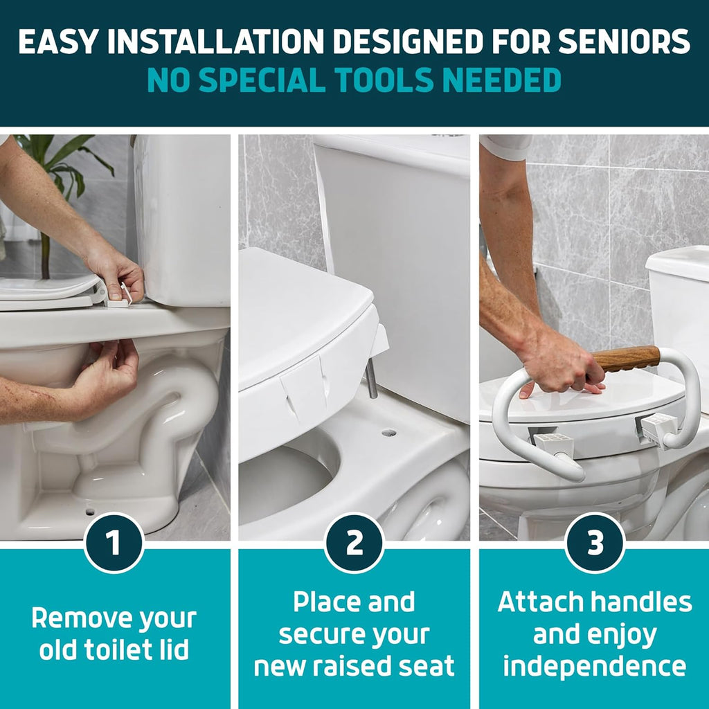Lunderg Raised Toilet Seat Riser with Handles, Easy-Install Soft-Close Lid

