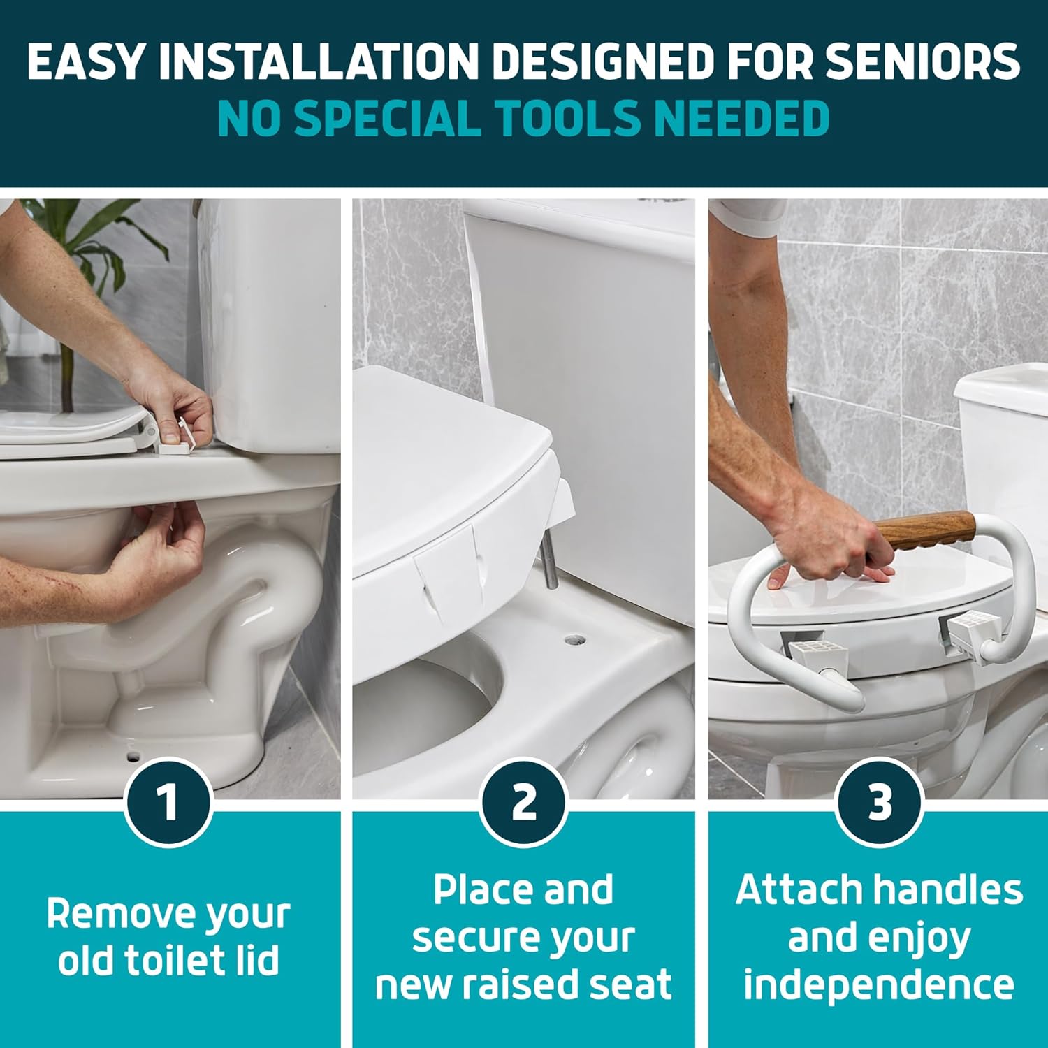 Lunderg Raised Toilet Seat Riser with Handles, Easy-Install Soft-Close Lid

