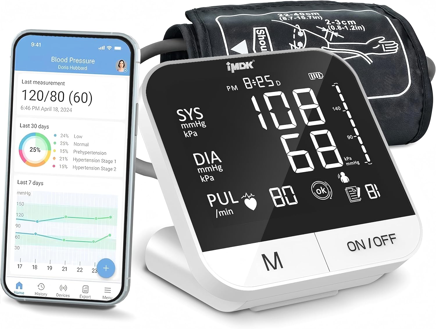 IMDK Arm Blood Pressure Monitor for Home Use with App, Automatic Cuff

