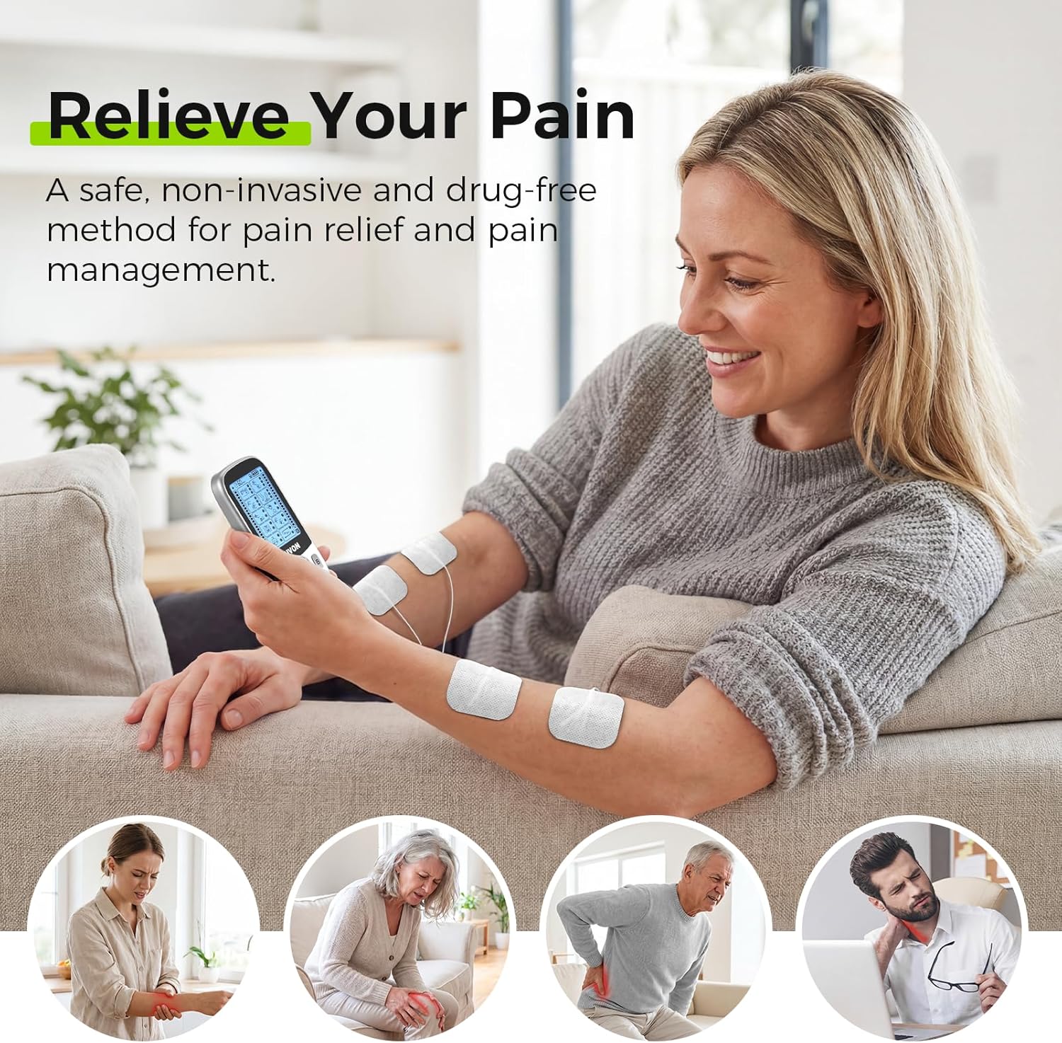AUVON Rechargeable Dual-Channel TENS Unit, 24 Modes, 40 Intensities, EMS

