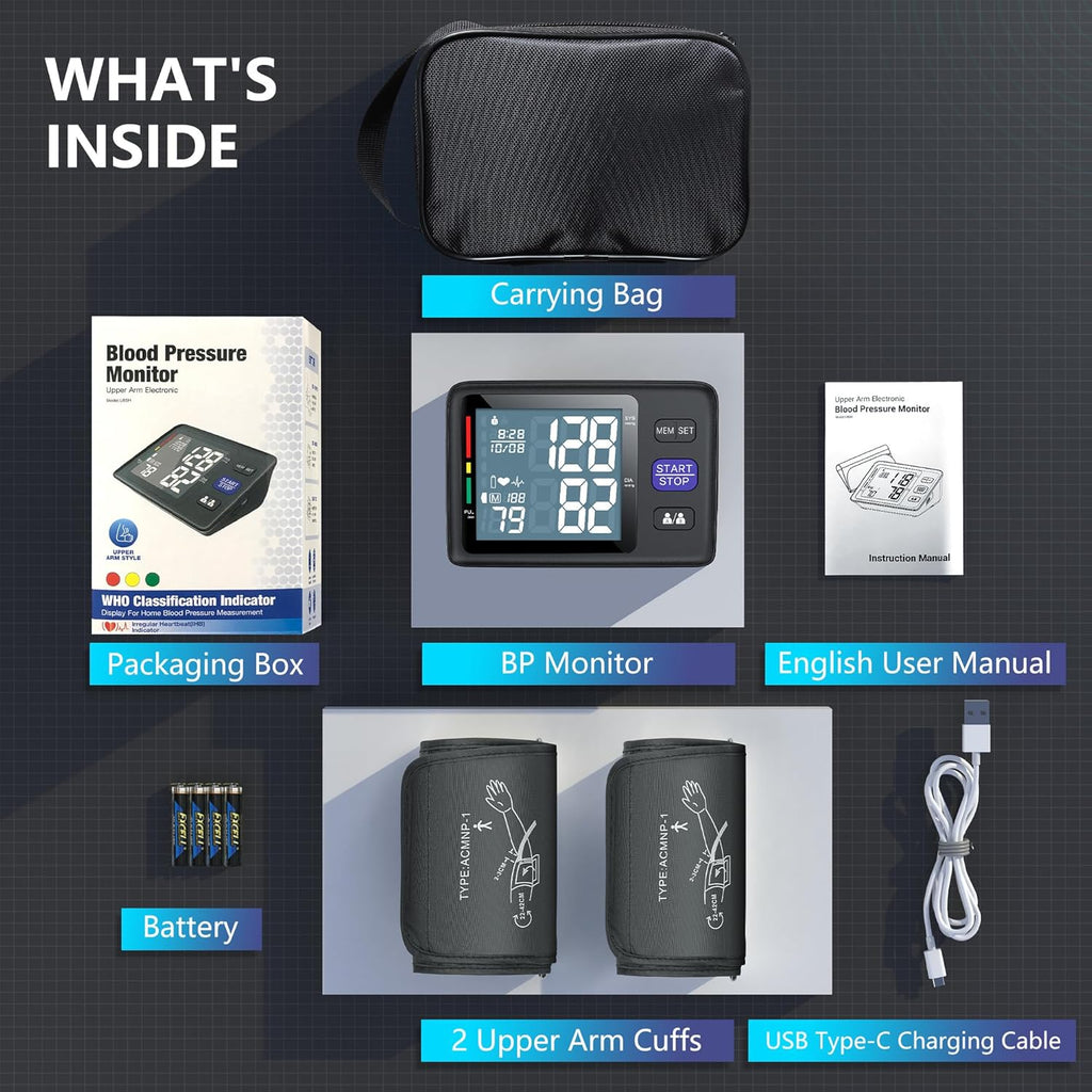 AQESO Upper Arm Automatic Digital Blood Pressure Monitor with Backlit LCD, 2-User

