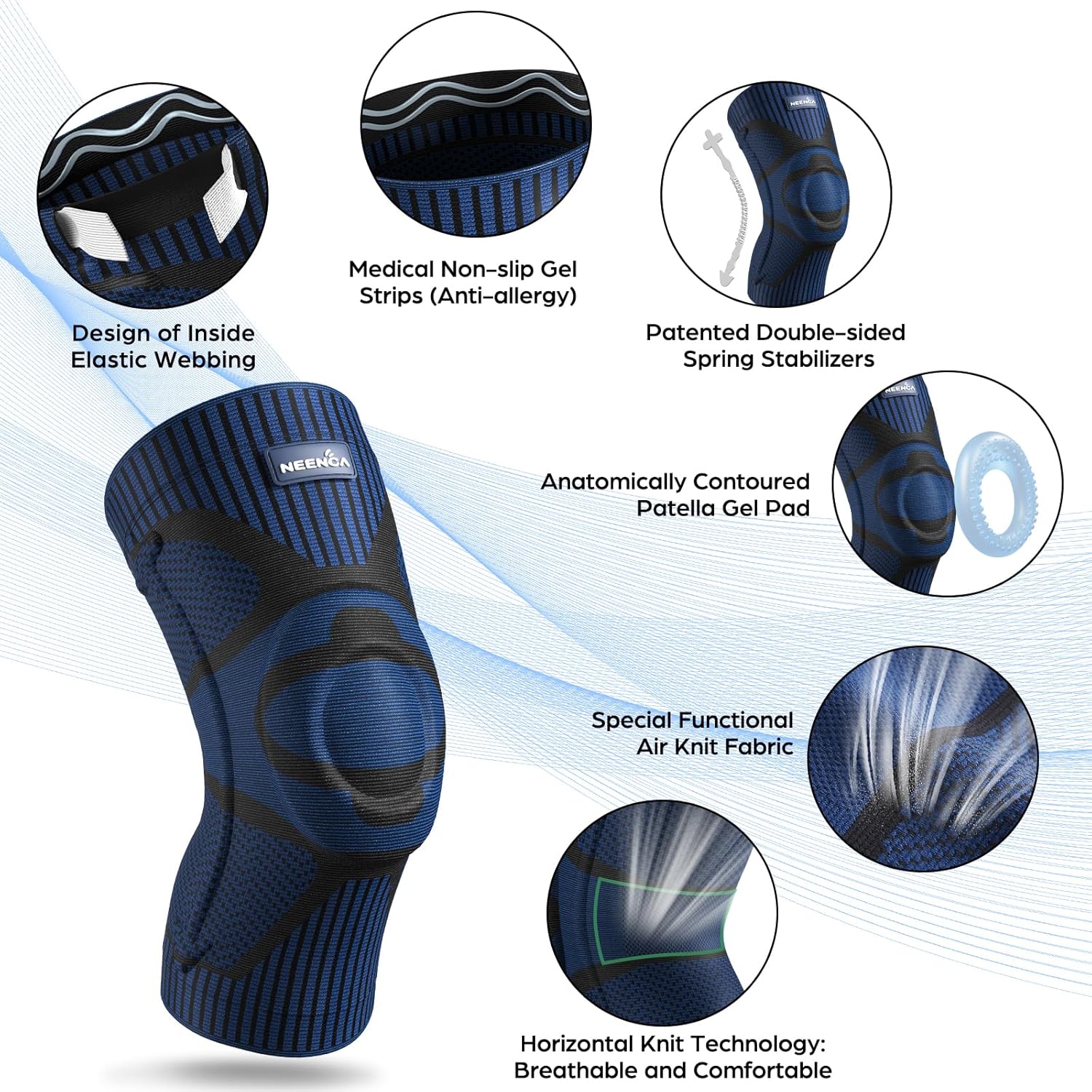 NEENCA Patella Gel Knee Brace with Side Stabilizers, Compression Support Sleeve

