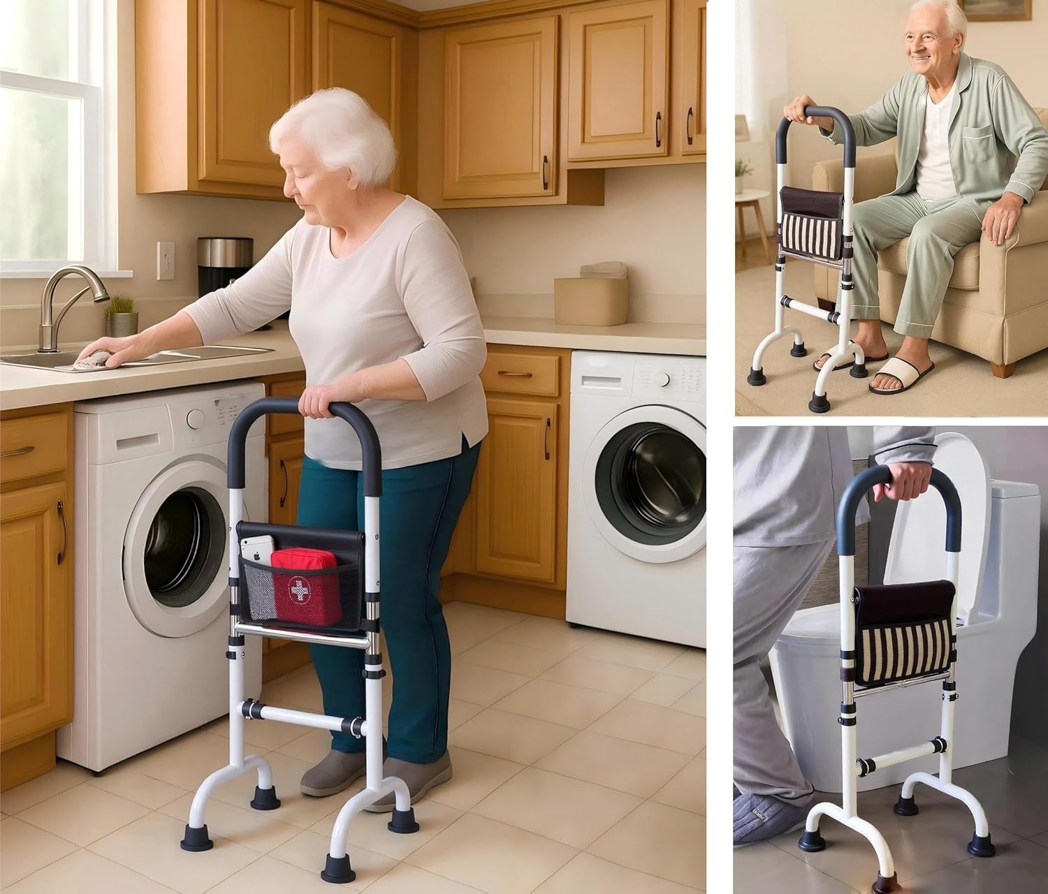Adjustable Stand Assist Cane with 4-Point Base, 350 lb Capacity, Mobility Aid

