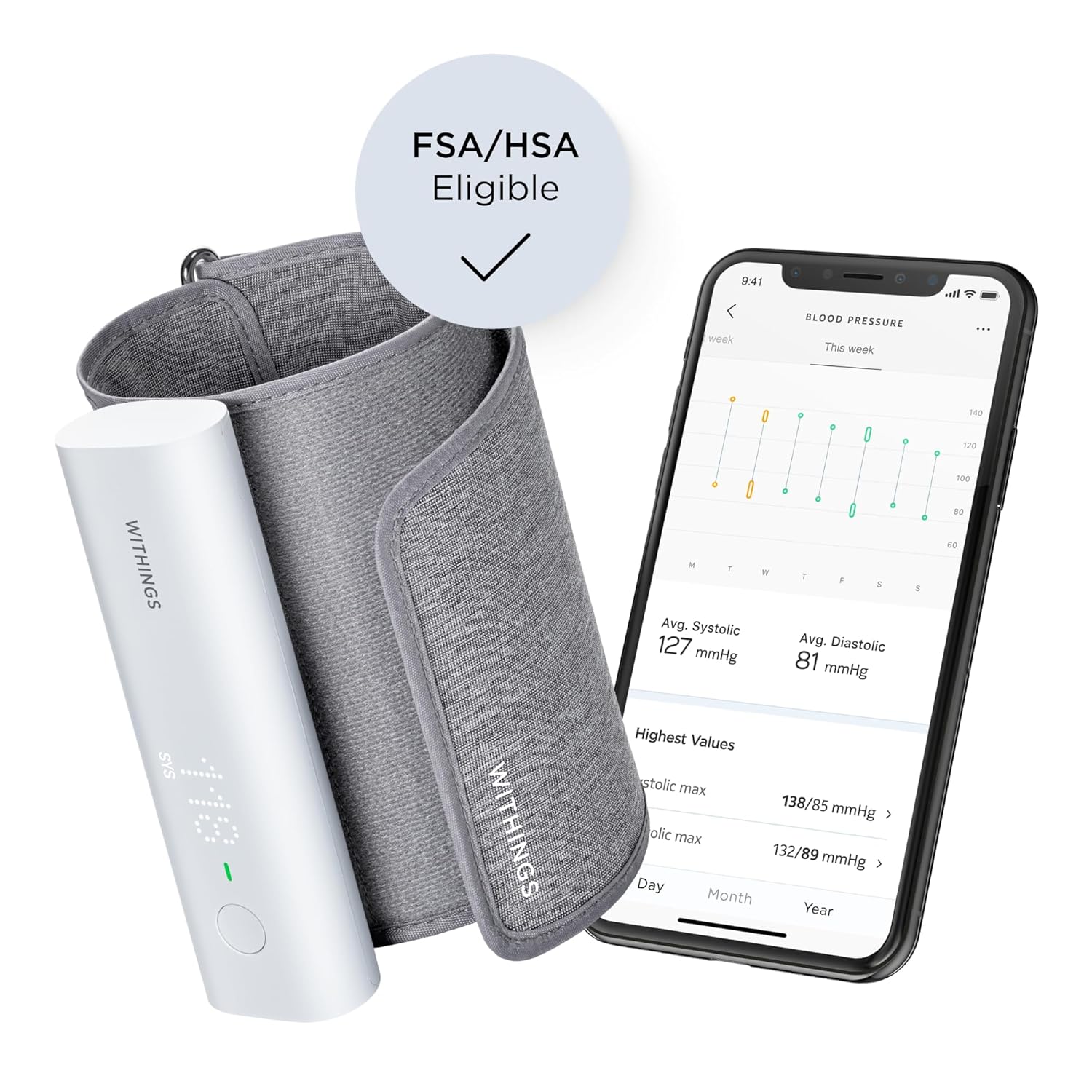 Withings BPM Connect digital blood pressure monitor cuff heart rate Wi-Fi Bluetooth FDA

