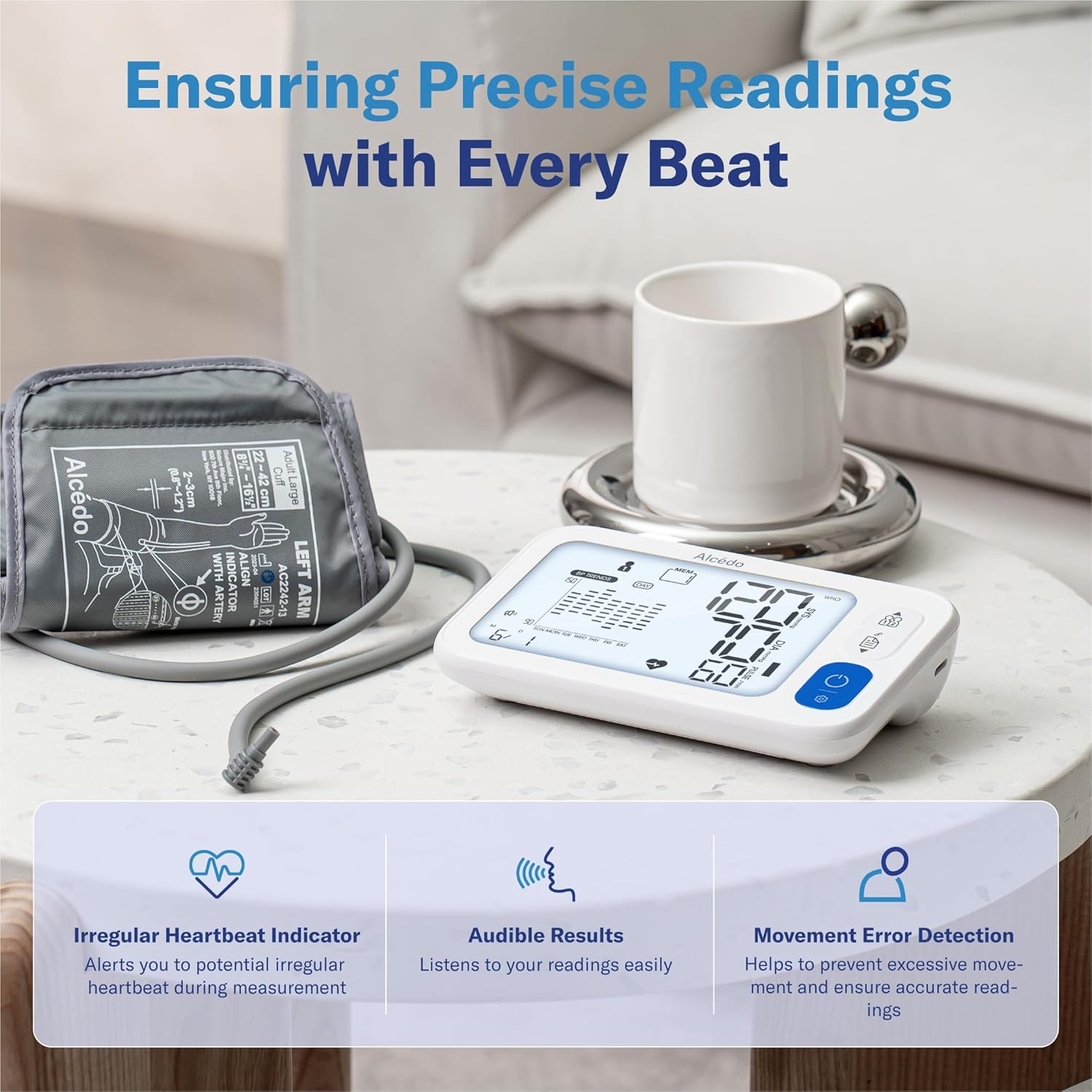 Alcedo Bluetooth Upper Arm Blood Pressure Monitor with App, Backlit Display & Cuff

