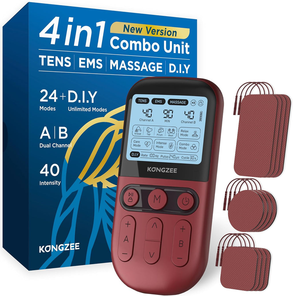 Kongzee 4-in-1 TENS Unit EMS Muscle Stimulator Rechargeable Pulse Massager

