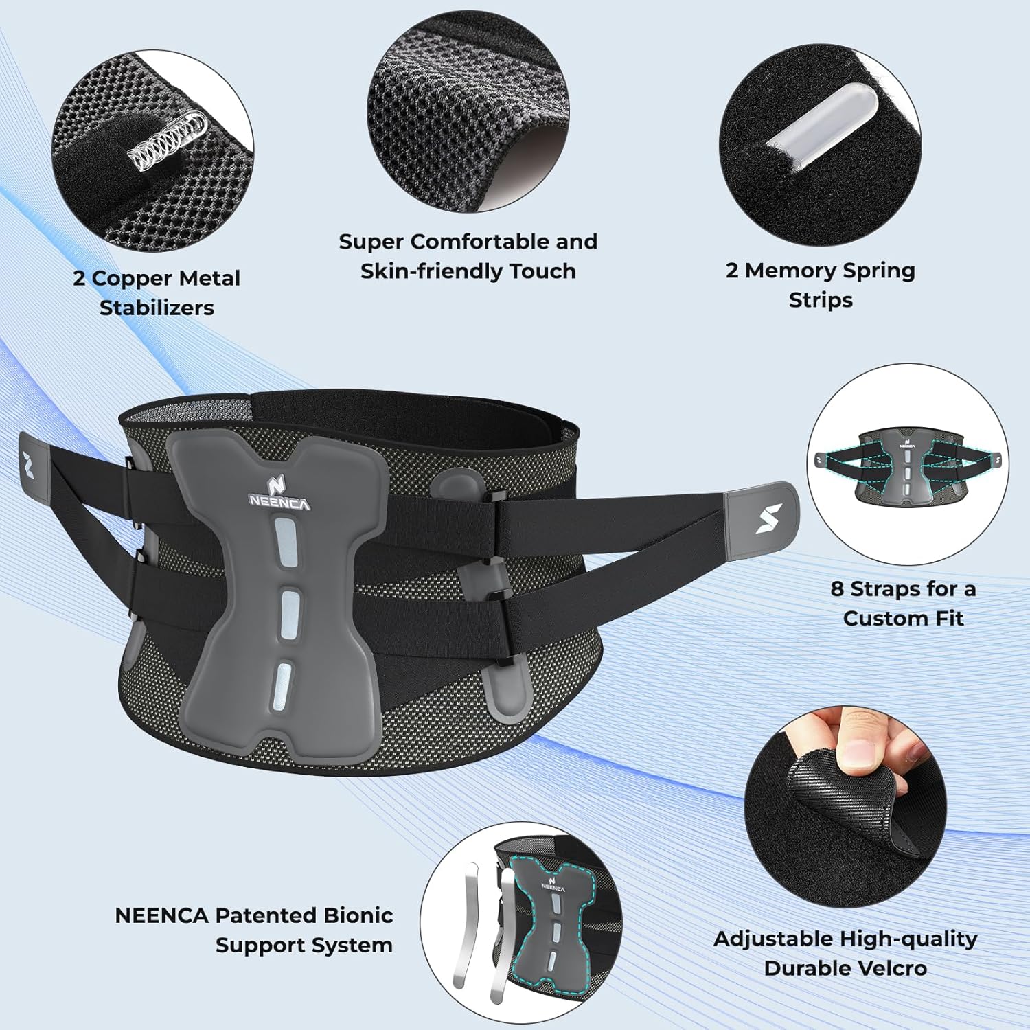 NEENCA Adjustable Lumbar Back Brace Support Belt with Bionic Lumbar Pads

