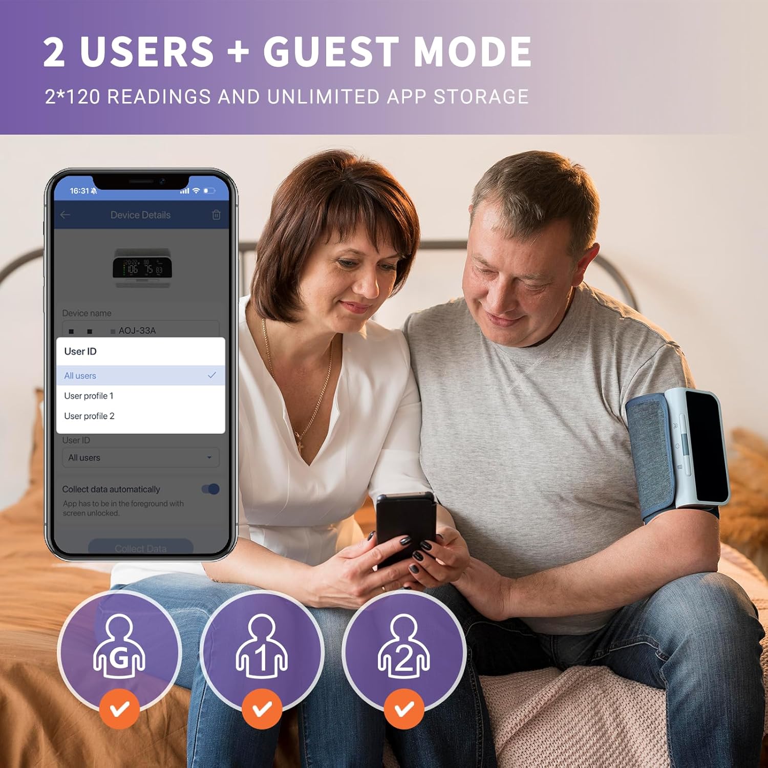 AL21 Upper Arm Bluetooth Blood Pressure Monitor, Rechargeable Digital Smart BP Machine

