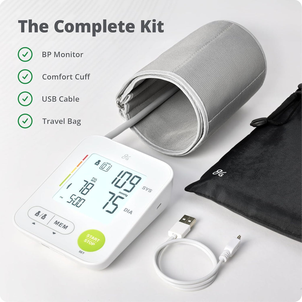 Greater Goods Automatic Bluetooth Upper Arm Blood Pressure Monitor with Wide Cuff 22–42 cm

