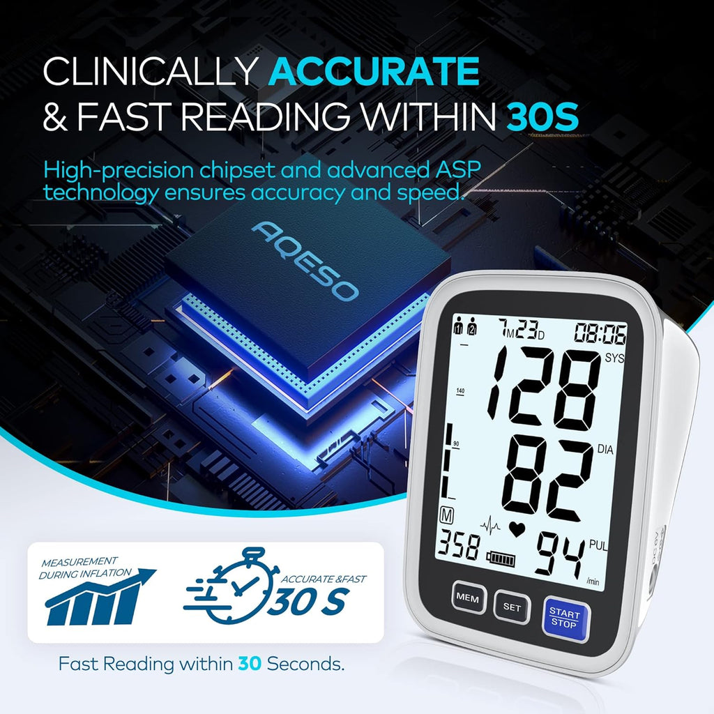 AQESO Upper Arm Blood Pressure Monitor, Automatic Digital BP Kit with 3 Cuffs

